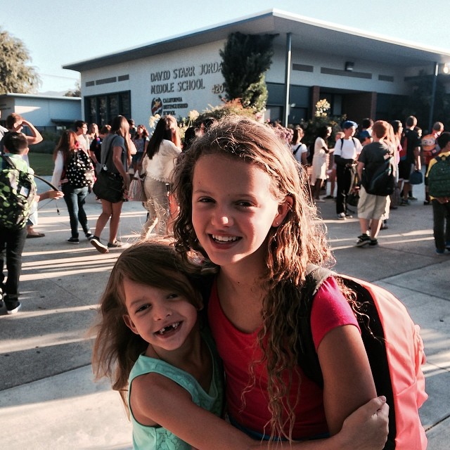 1st day of Middle School. Maddie and her moral support.